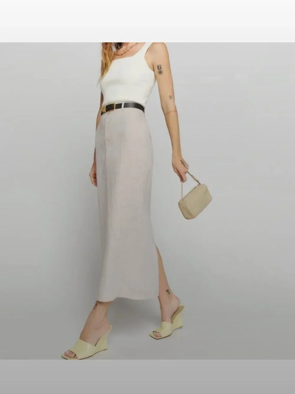 Reformation Gia Linen Skirt Natural - Size 0 - Picture 2 of 5